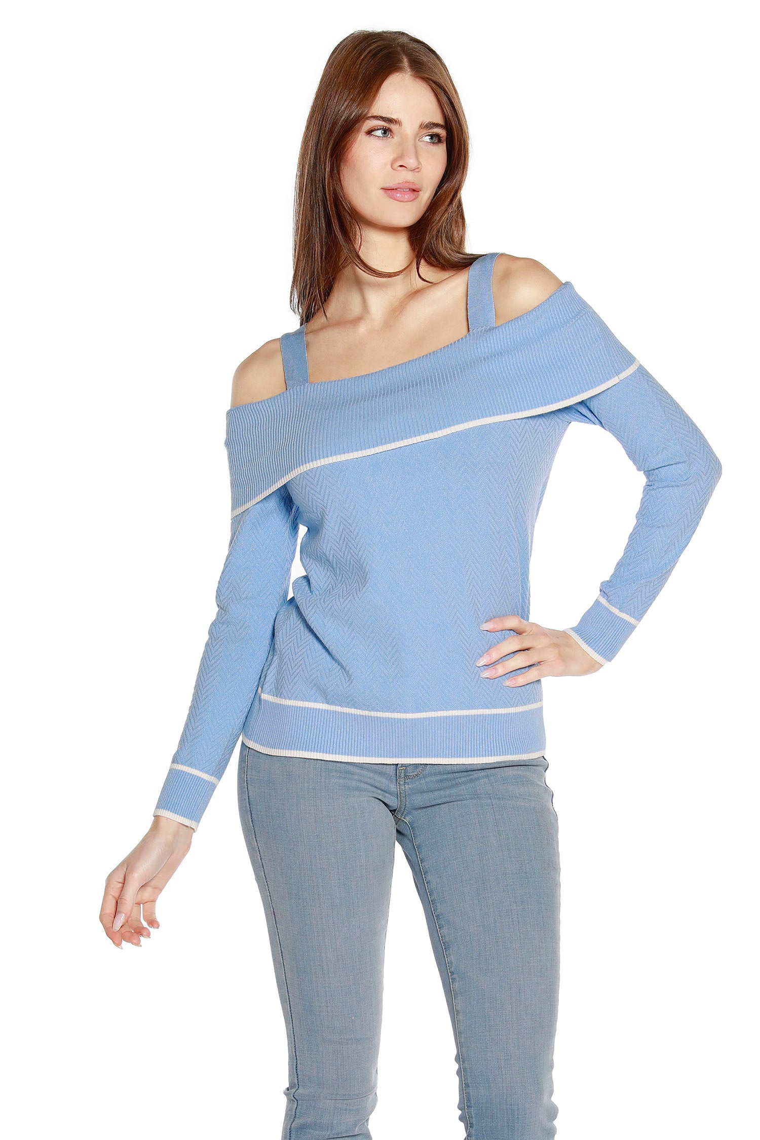 Women’s Slouchy Off the Shoulder Sweater with Fold Over Yoke