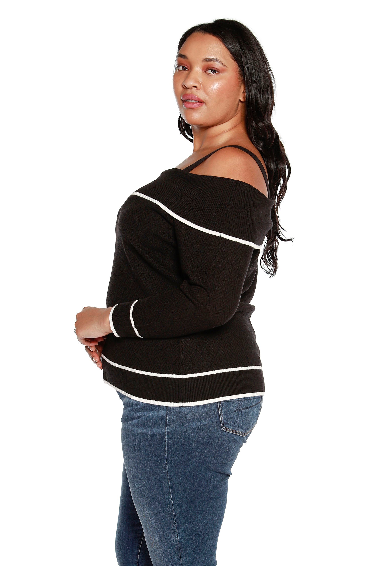 Women’s Slouchy Off the Shoulder Sweater with Fold Over Yoke | Curvy