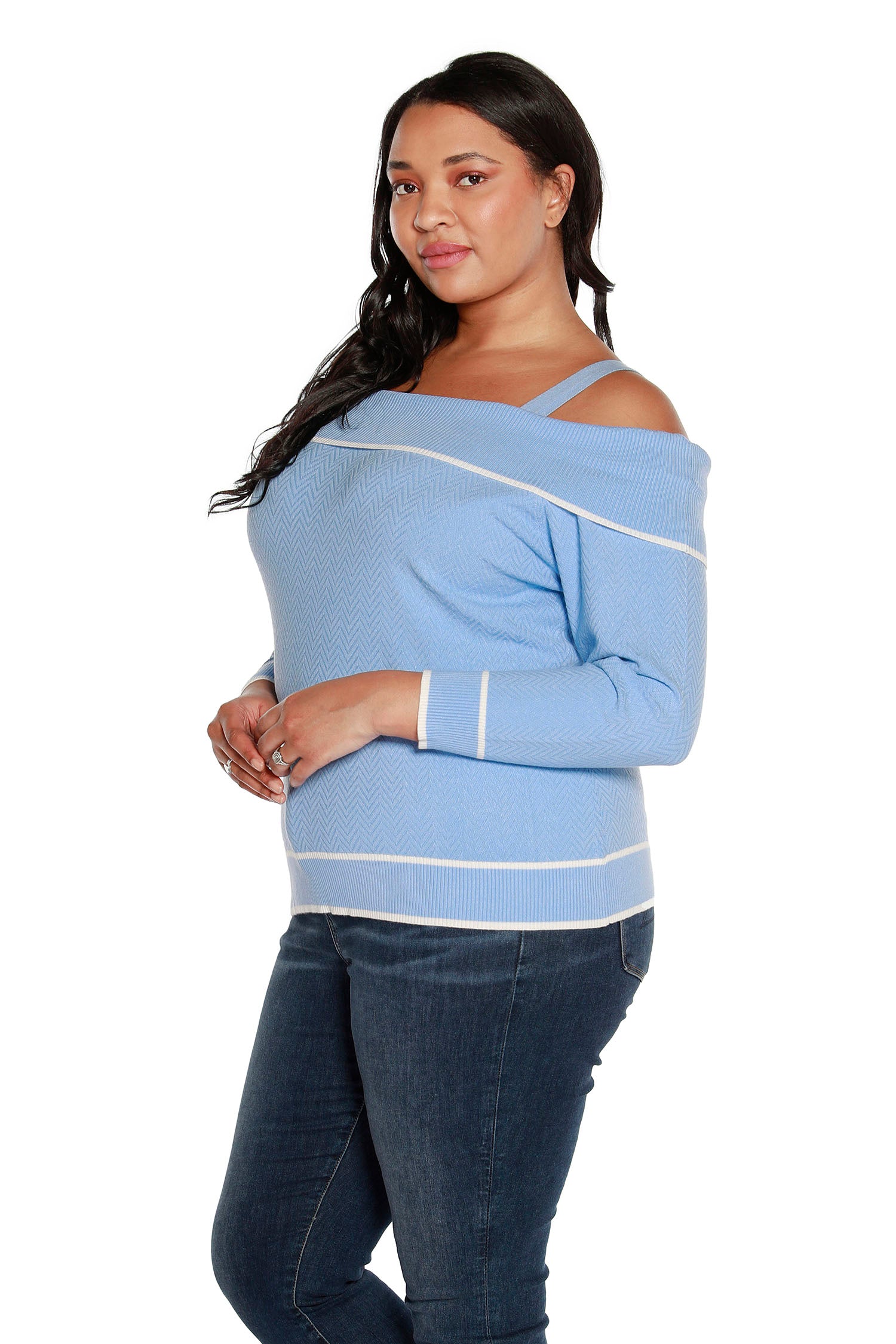 Women’s Slouchy Off the Shoulder Sweater with Fold Over Yoke | Curvy