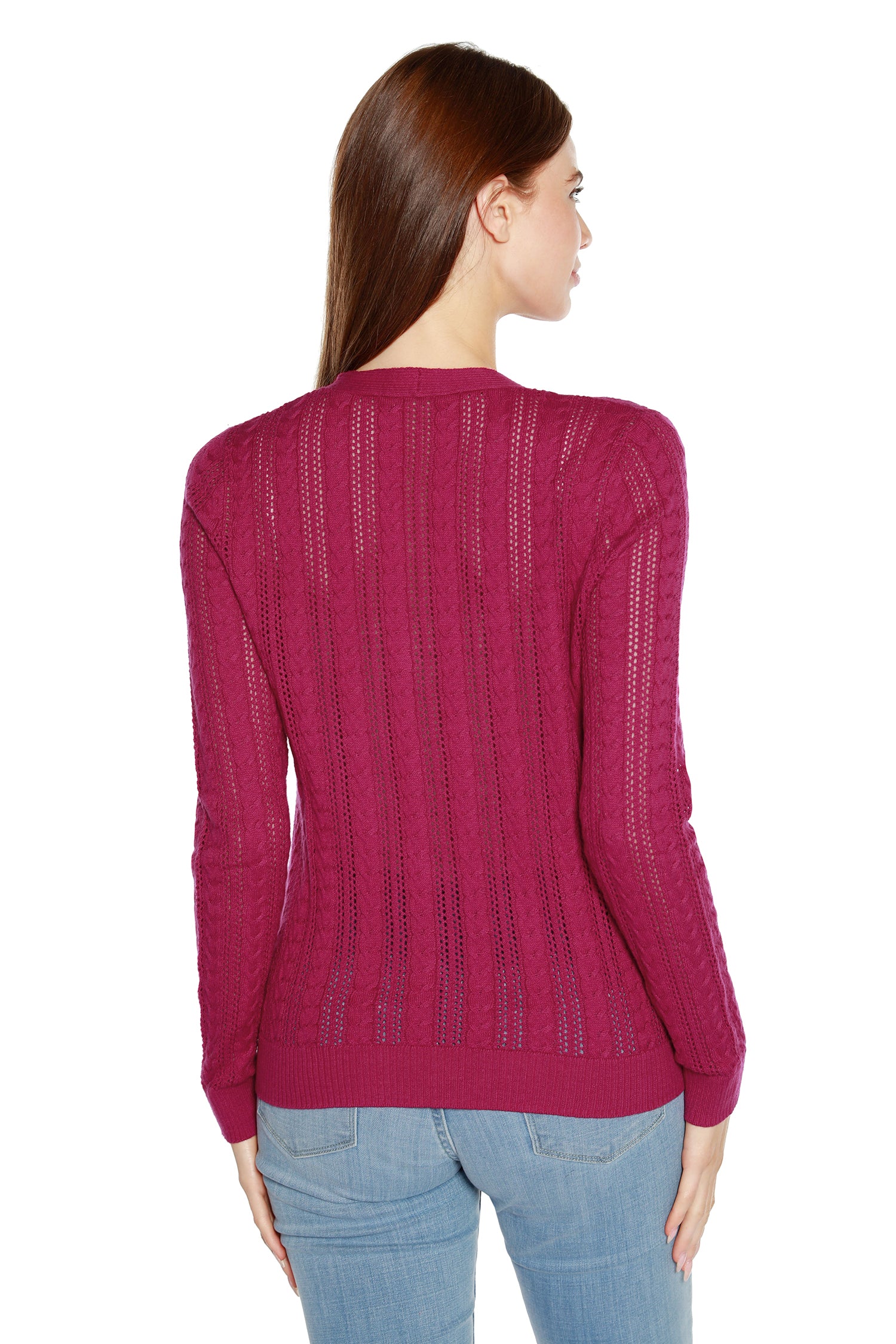Women’s Lightweight Semi Sheer Cable Knit Button Front Cardigan