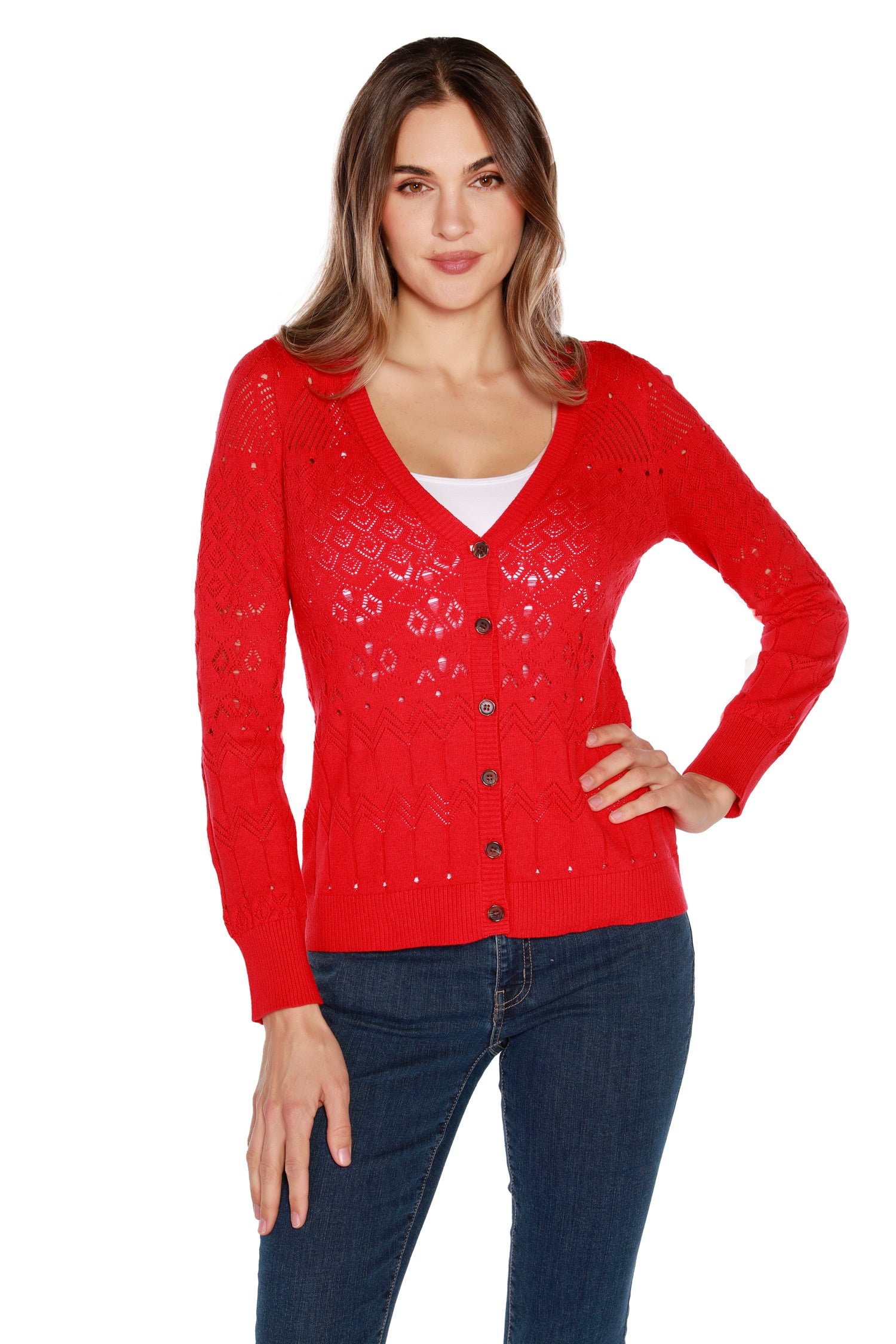 Women’s Button Front Pointelle Crochet Cardigan