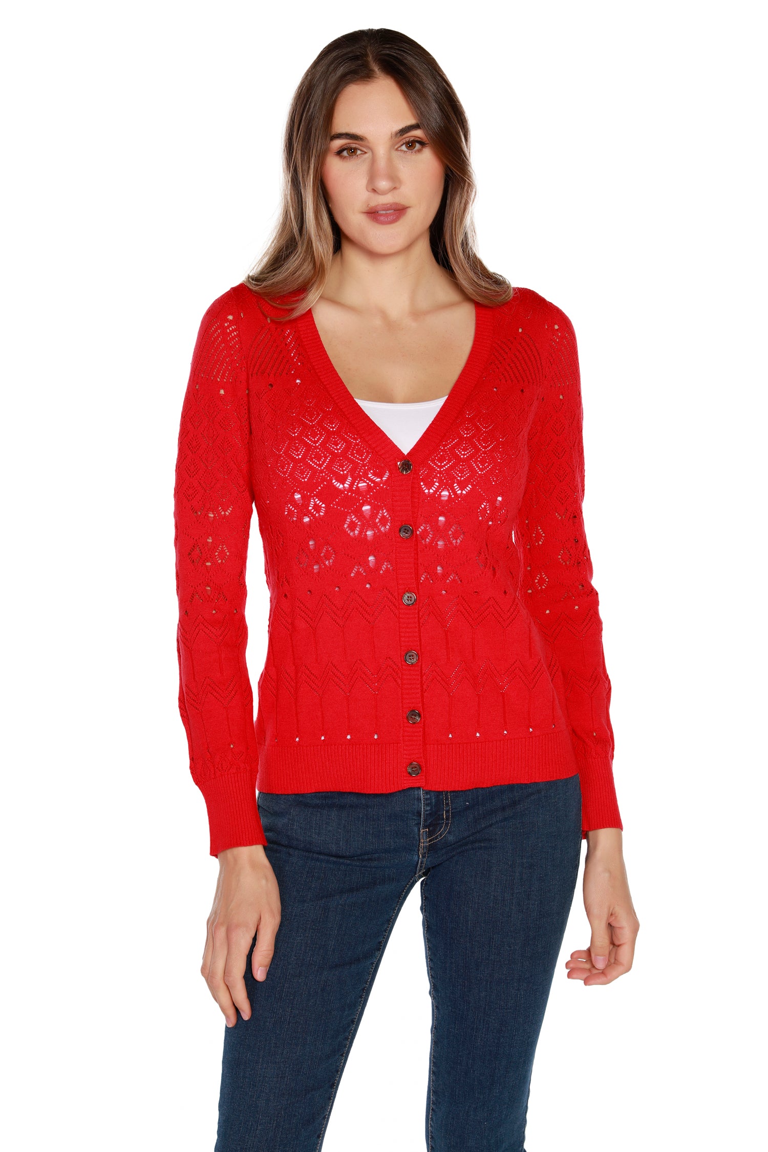 Women’s Button Front Pointelle Crochet Cardigan