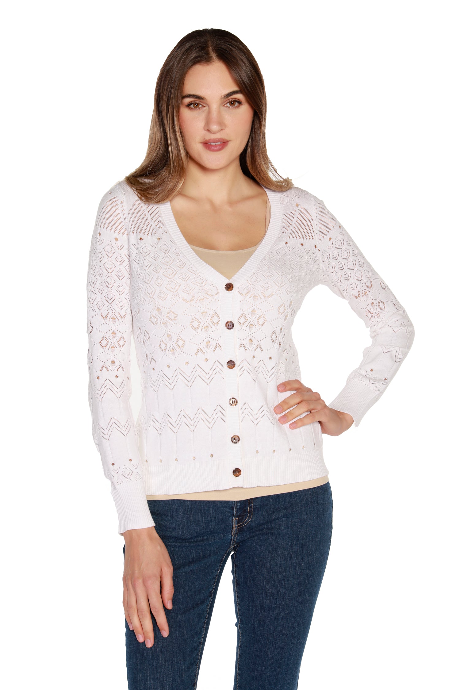 Women’s Button Front Pointelle Crochet Cardigan