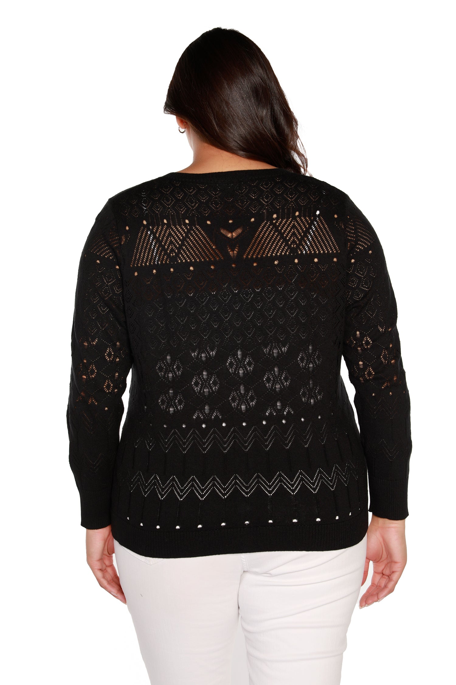 Women’s Button Front Pointelle Crochet Cardigan | Curvy