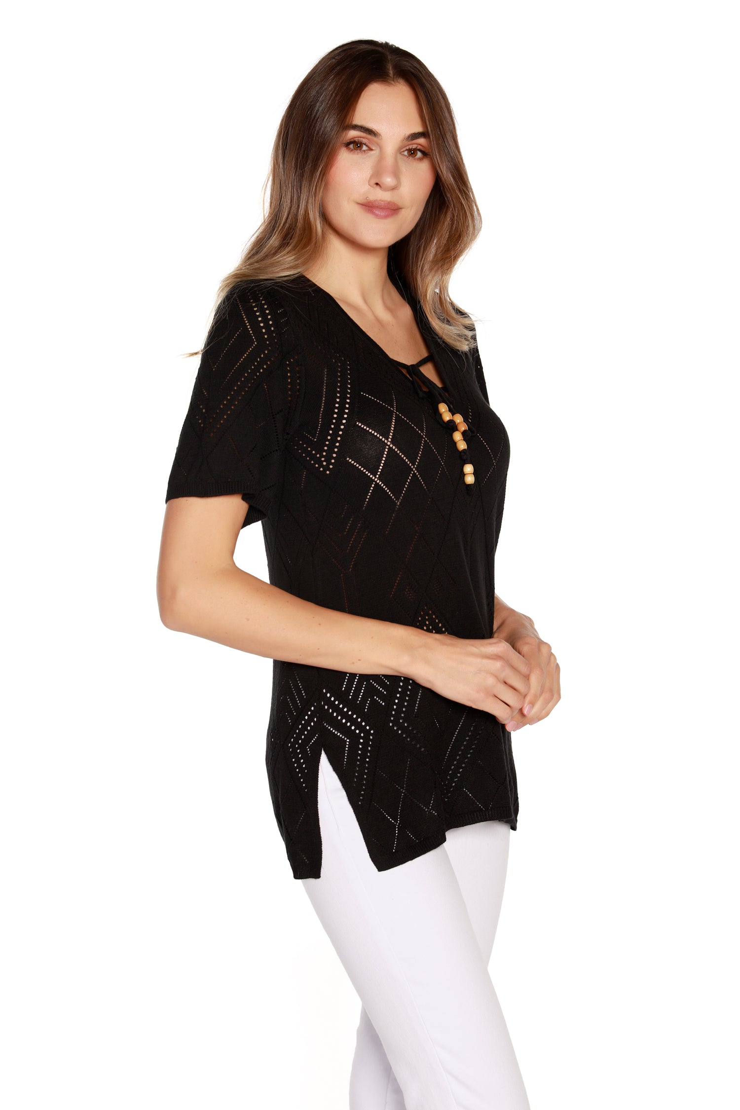Women's Lightweight Diamond Knit Tunic Pullover Cover Up