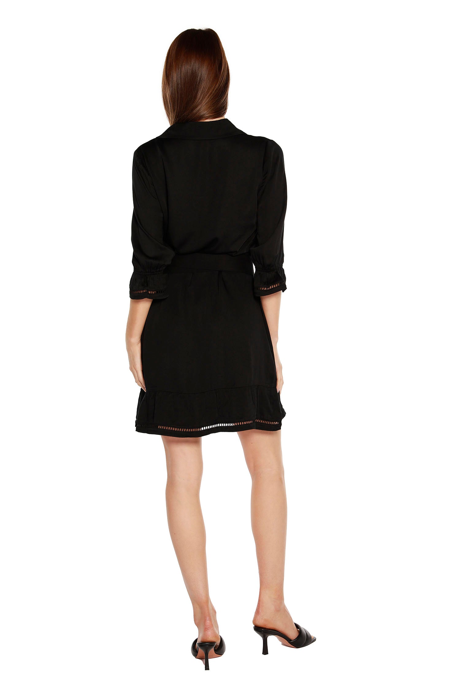 Women's Silky Rayon Button-Up Shirtdress with Ruffled Sleeves