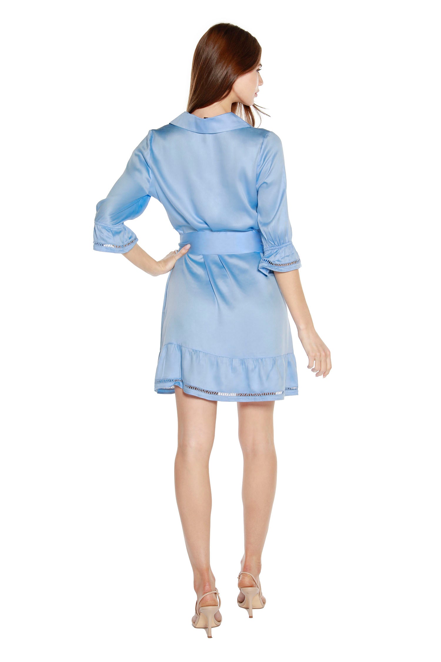 Women's Silky Rayon Button-Up Shirtdress with Ruffled Sleeves
