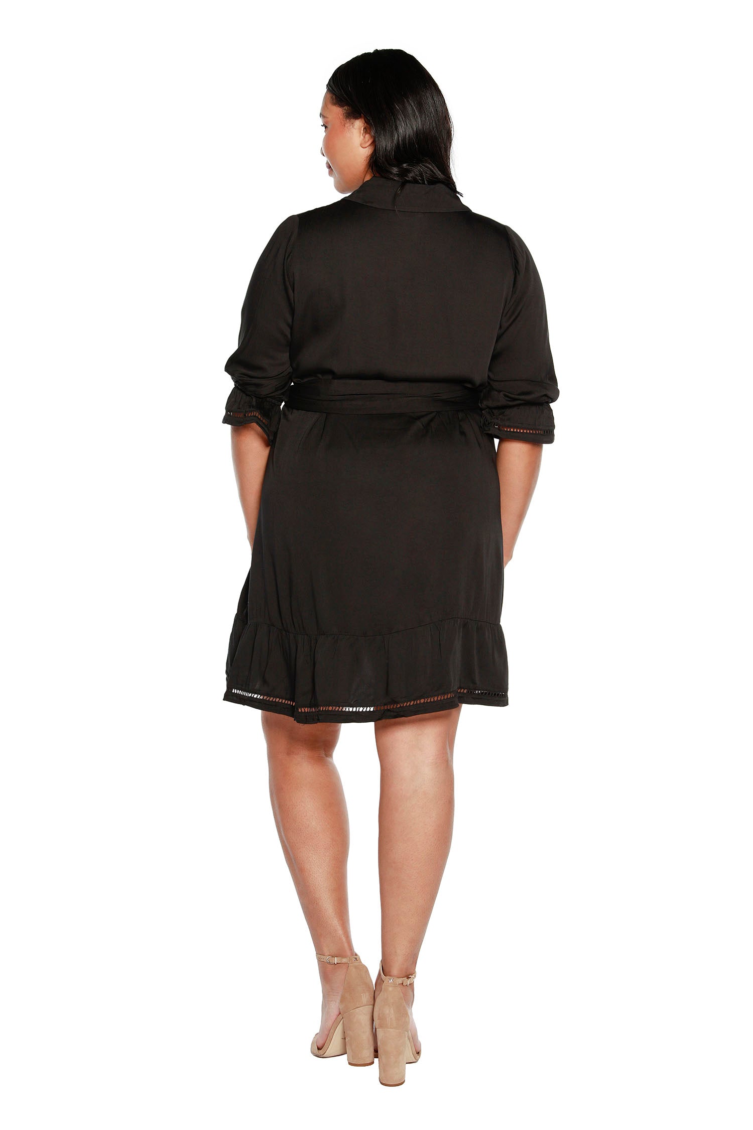 Women's Silky Rayon Button-Up Shirtdress with Ruffled Sleeves | Curvy
