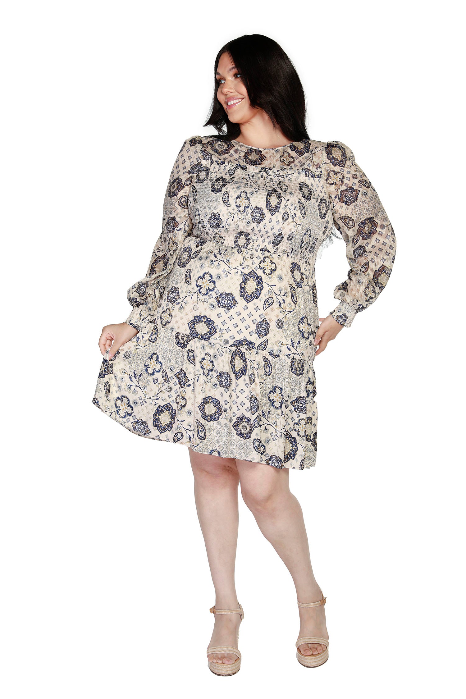 Women's Floral Paisley Dress with Chiffon and a Touch of Shimmer | Curvy LAST CALL