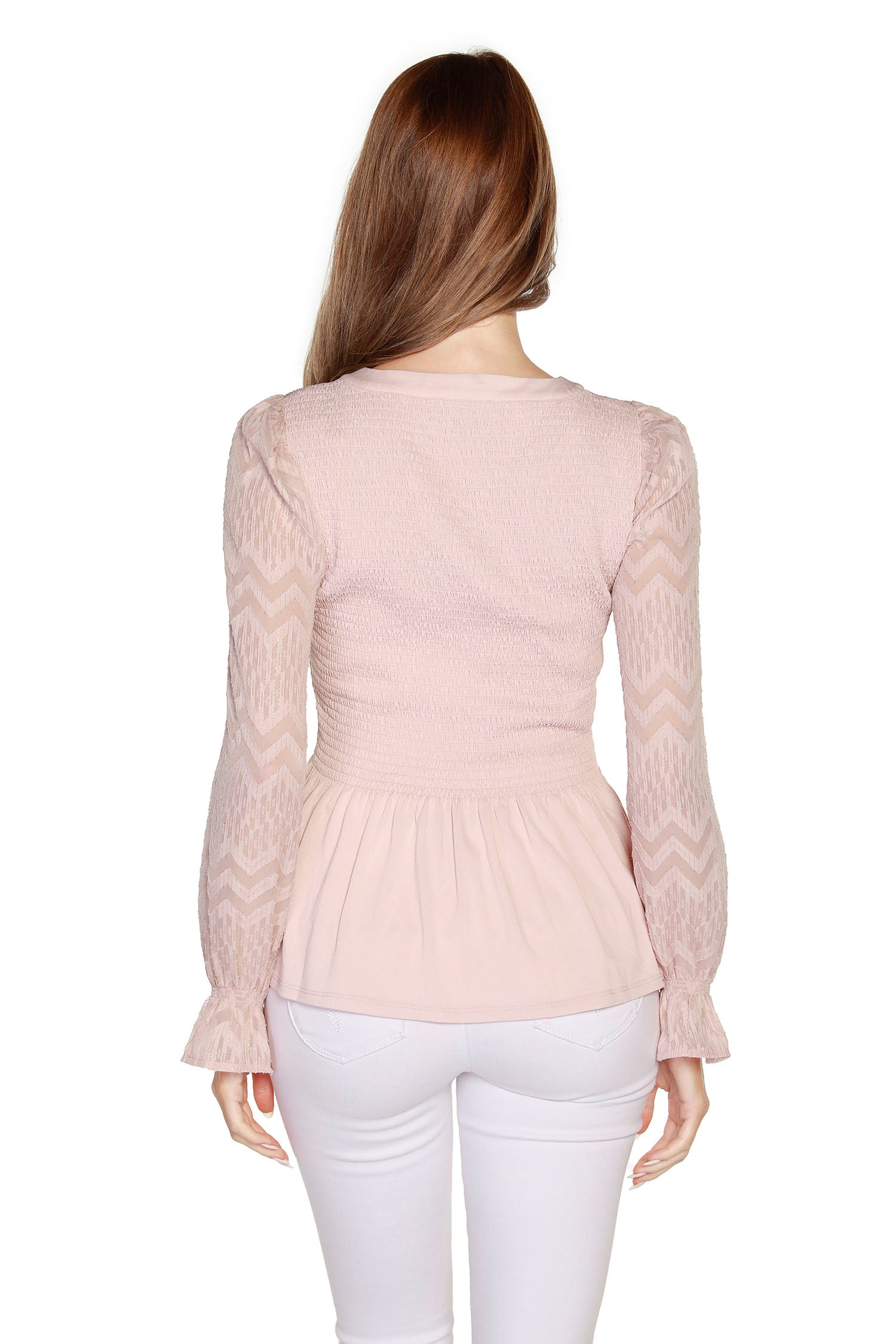 Women's Smocked Peplum Top in Zig Zag Chevron Chiffon with Lurex | LAST CALL