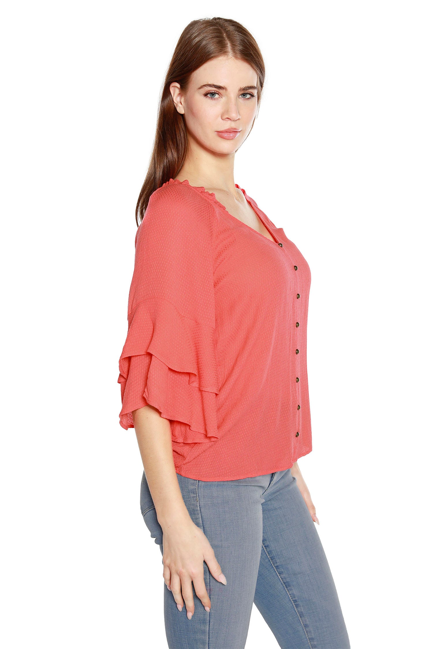 Women’s Tiered Ruffle Bell Sleeve V Neck Tunic