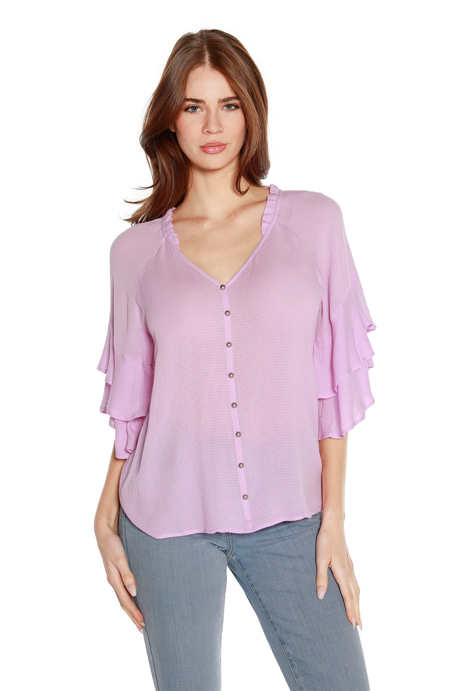 Women’s Tiered Ruffle Bell Sleeve V Neck Tunic
