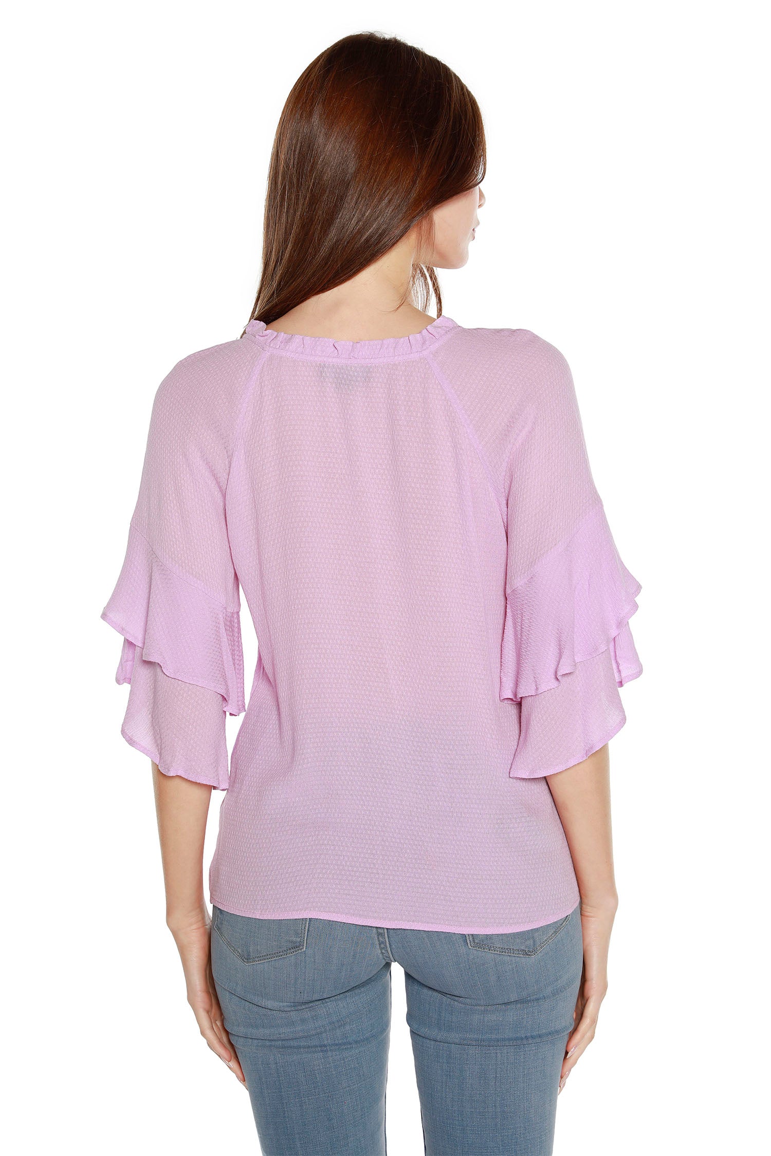 Women’s Tiered Ruffle Bell Sleeve V Neck Tunic