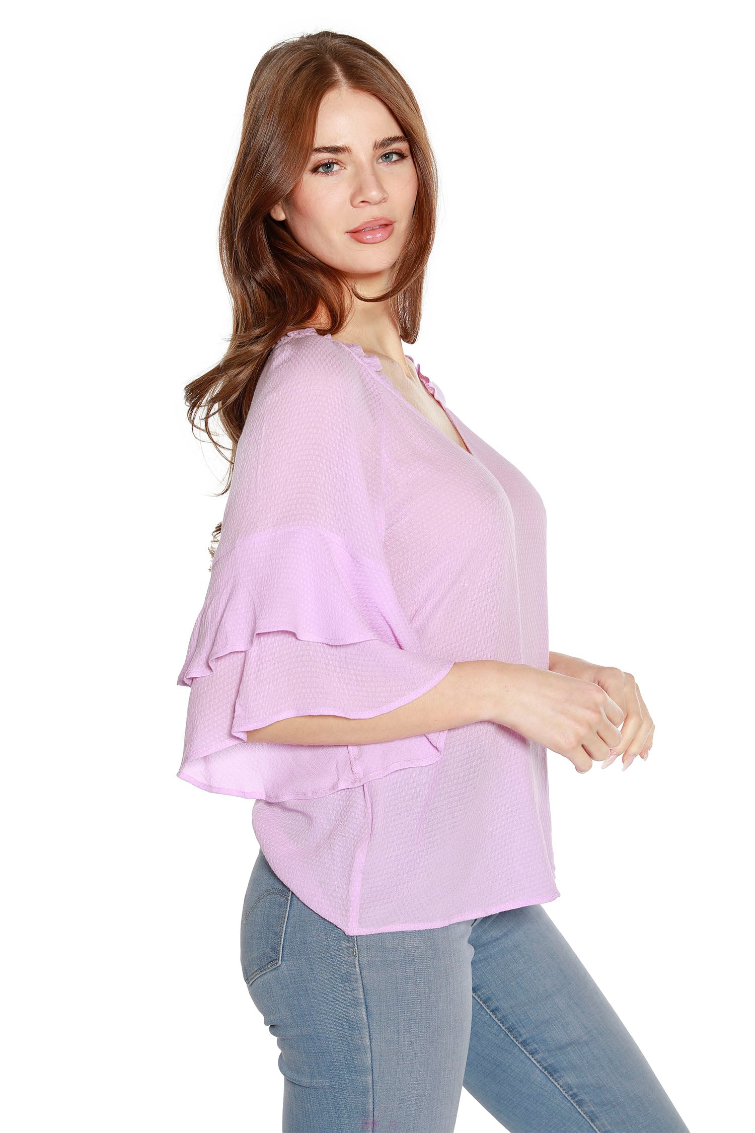 Women’s Tiered Ruffle Bell Sleeve V Neck Tunic