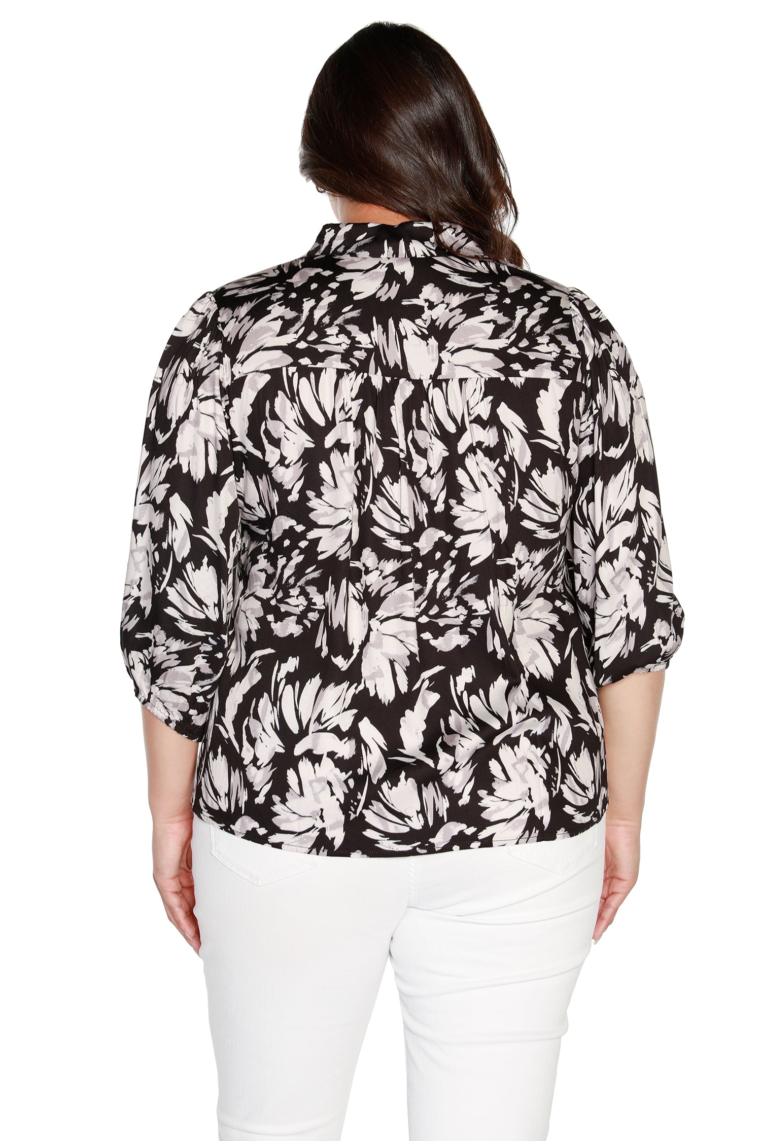 Women’s Floral Button Up Blouse with Collar and 3/4 Sleeves | Curvy