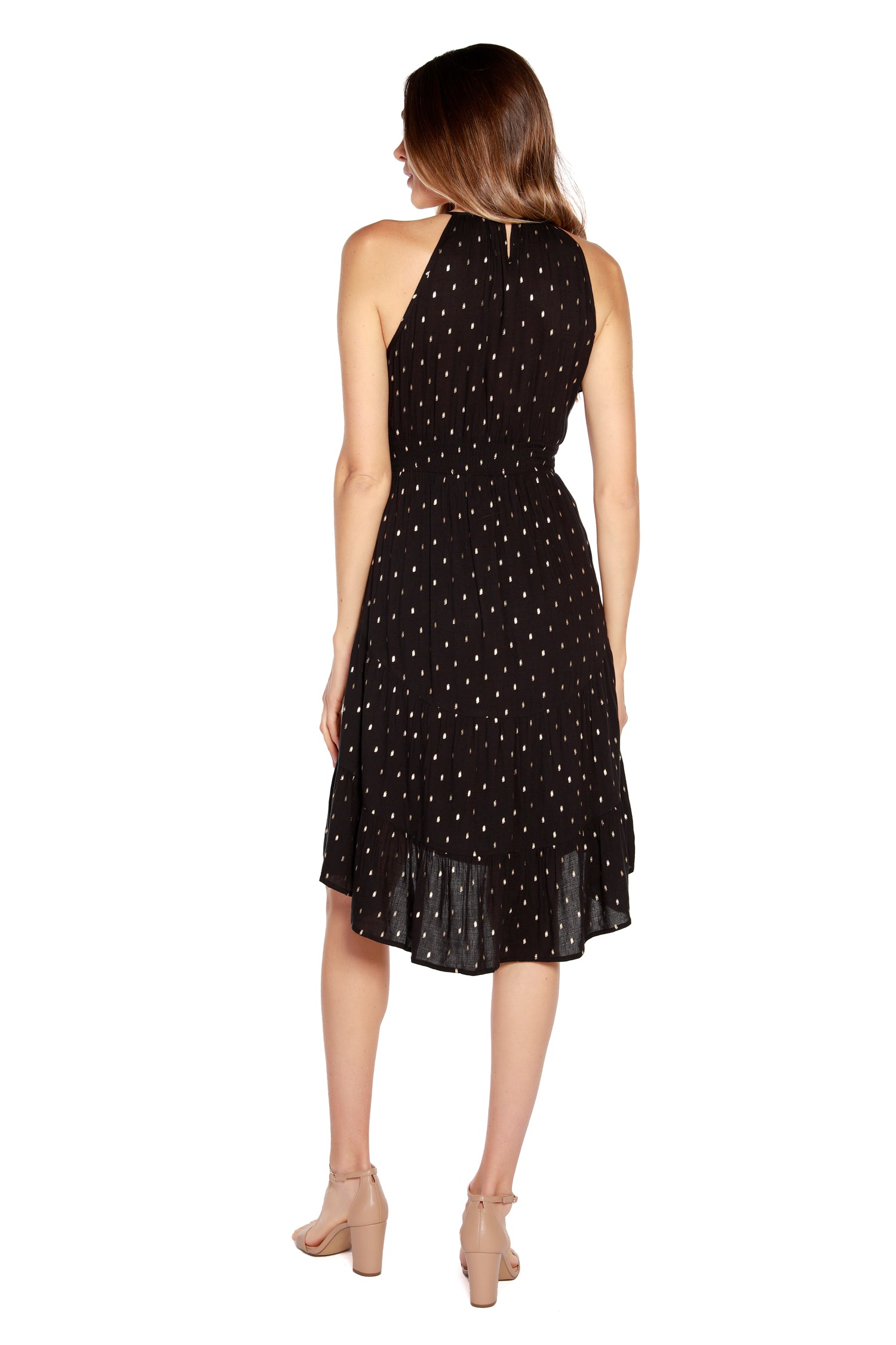Women’s Sleeveless Dress with Tiered Skirt and High-Low Hem