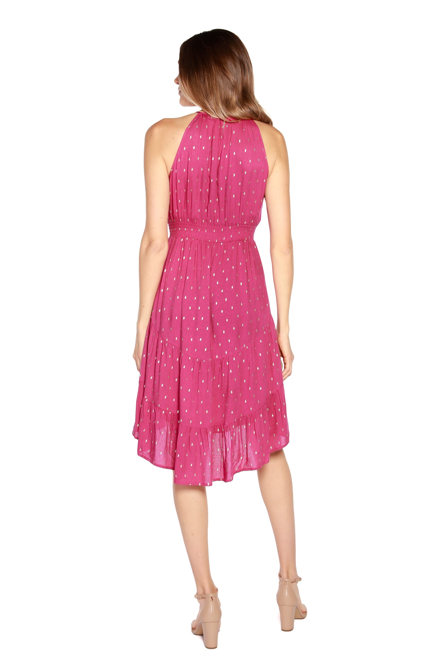 Women’s Sleeveless Dress with Tiered Skirt and High-Low Hem