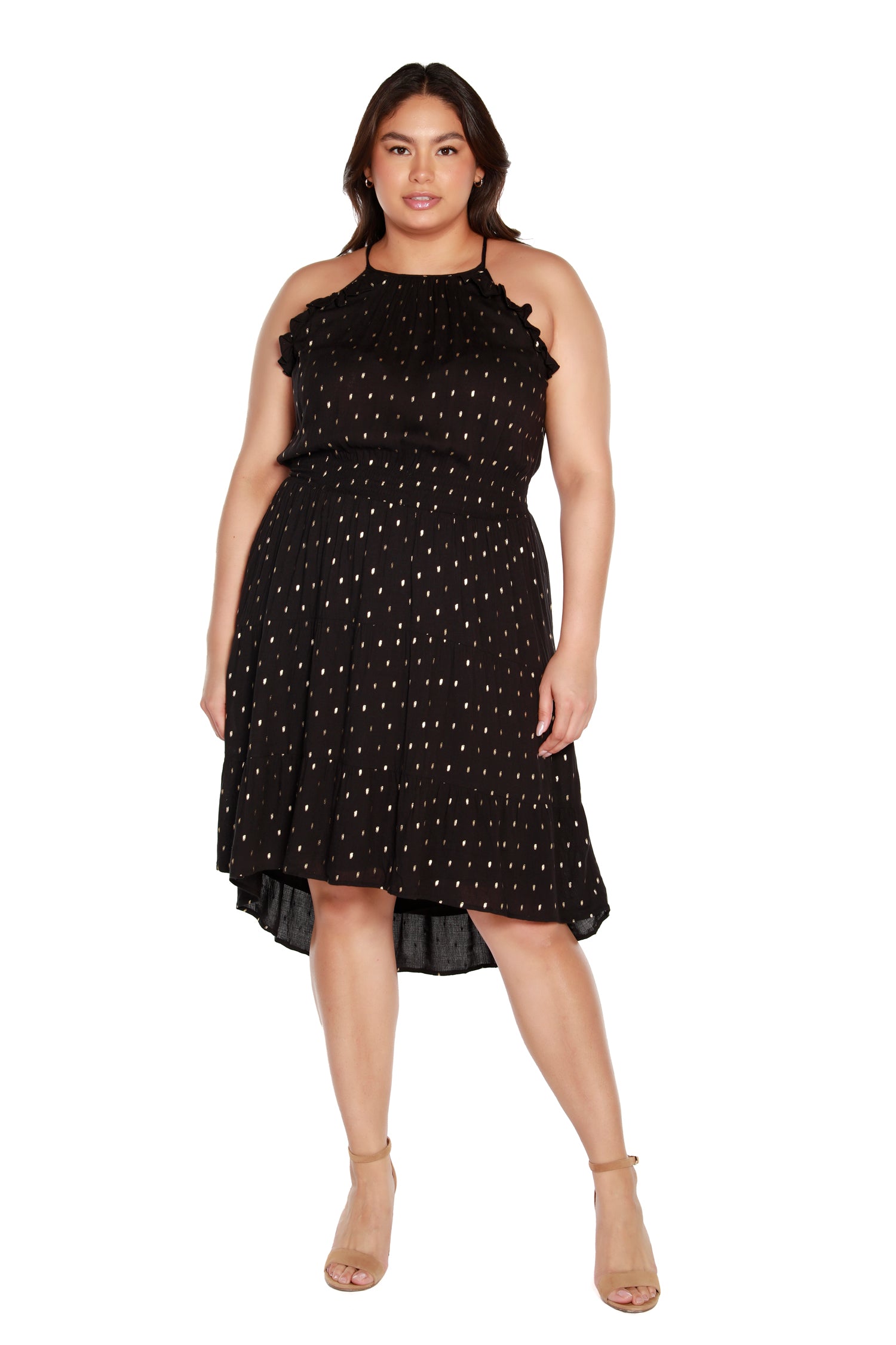 Women’s Sleeveless Dress with Tiered Skirt and High-Low Hem | Curvy