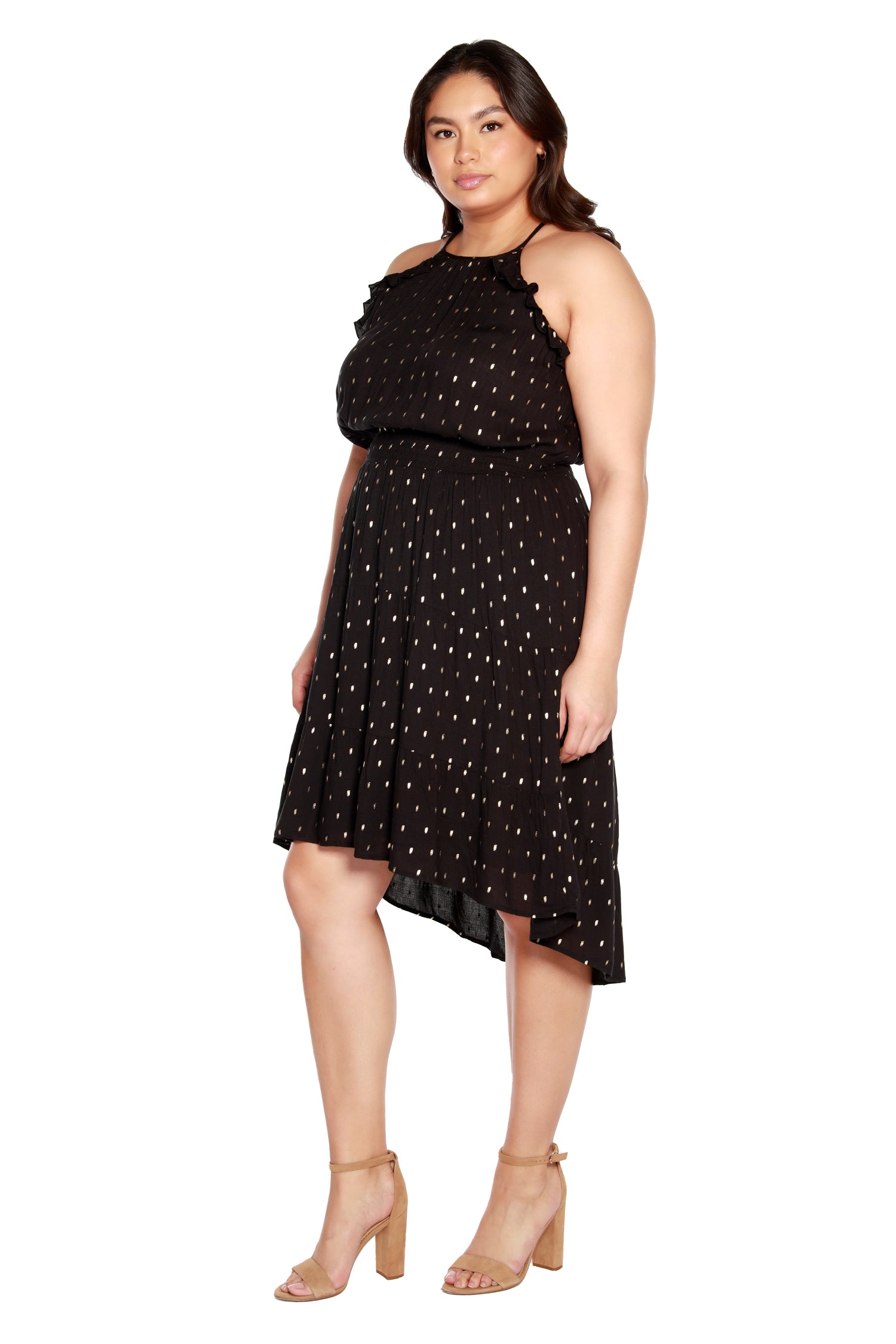 Women’s Sleeveless Dress with Tiered Skirt and High-Low Hem | Curvy