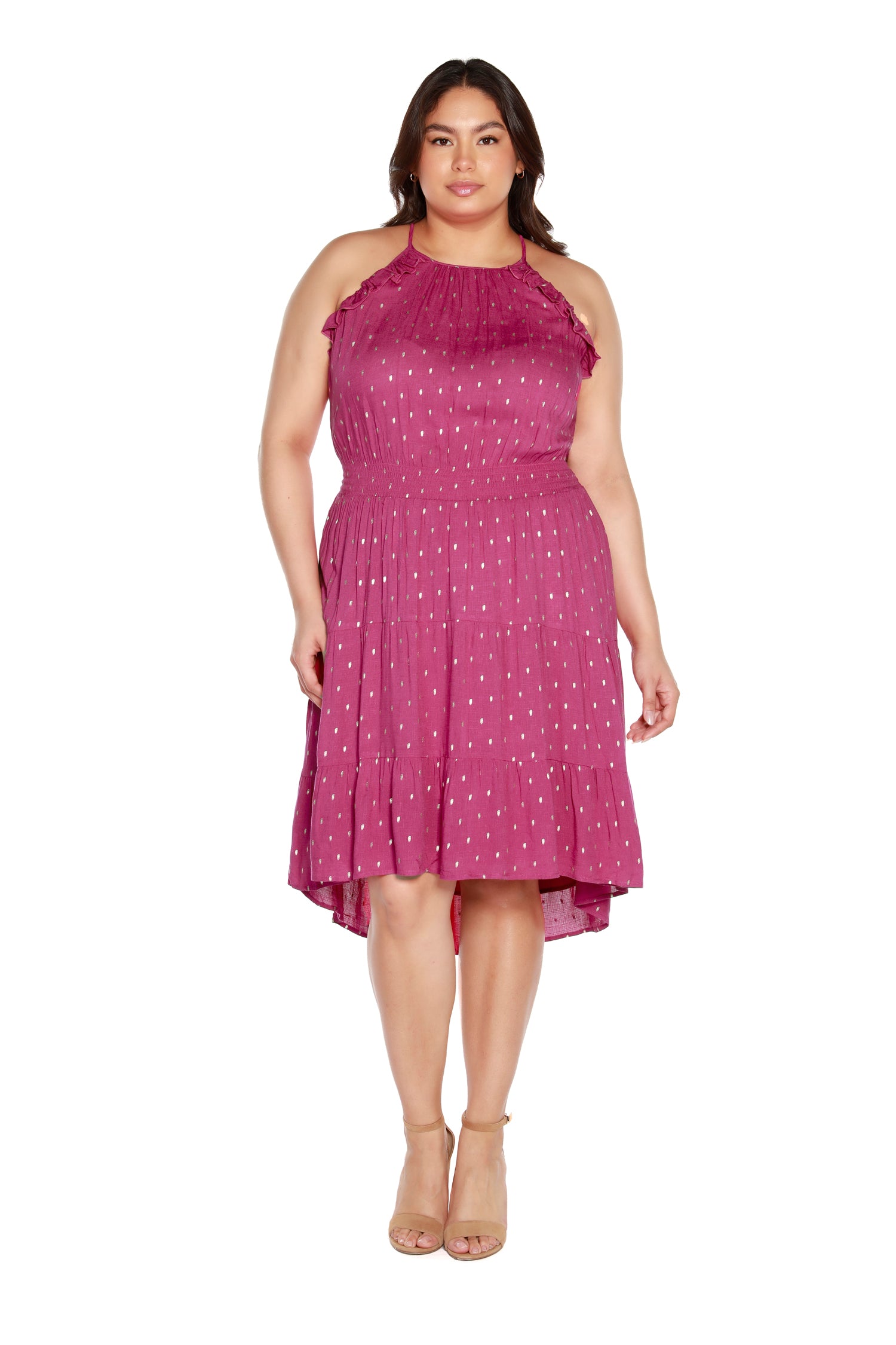 Women’s Sleeveless Dress with Tiered Skirt and High-Low Hem | Curvy