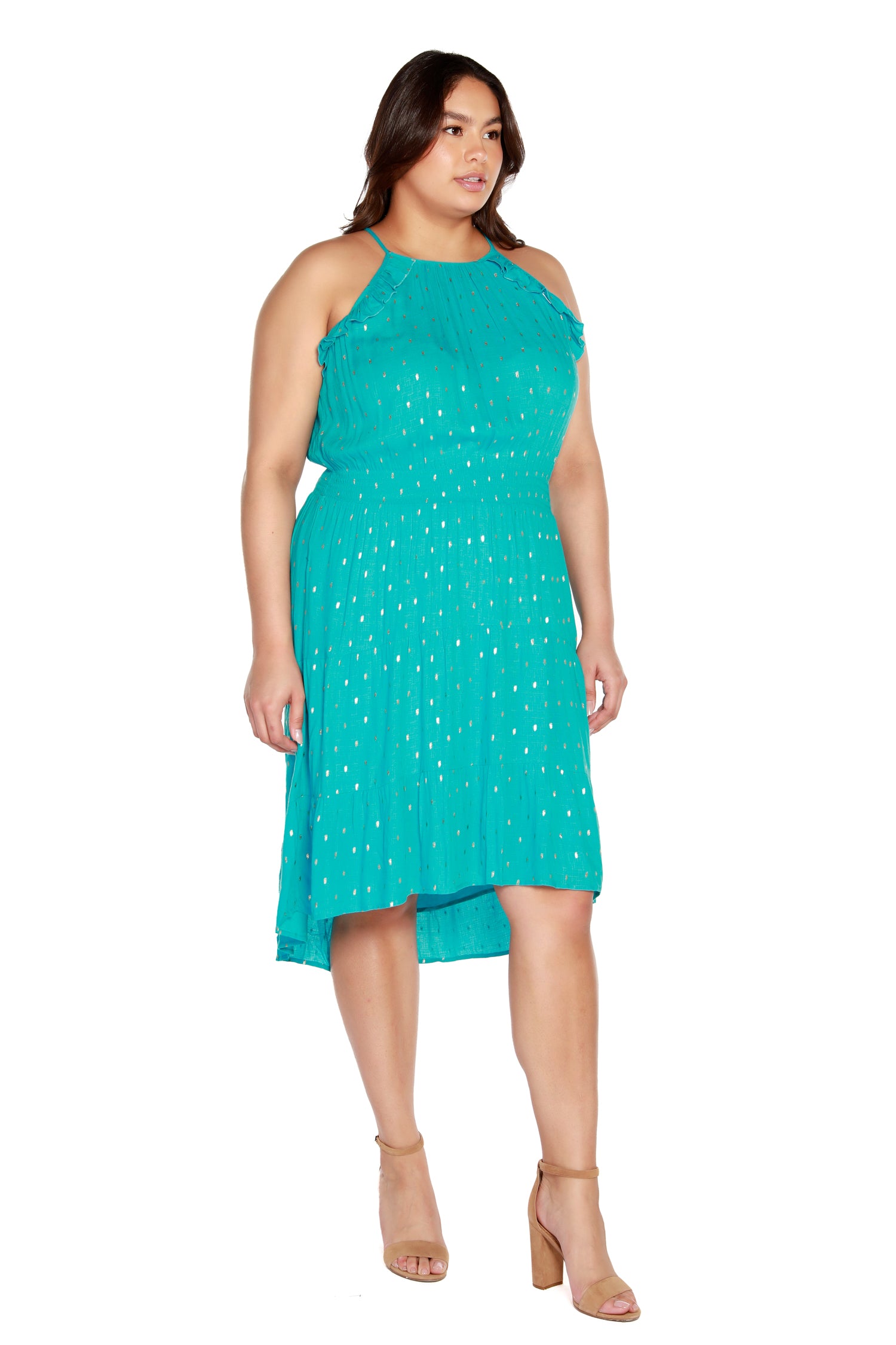 Women’s Sleeveless Dress with Tiered Skirt and High-Low Hem | Curvy