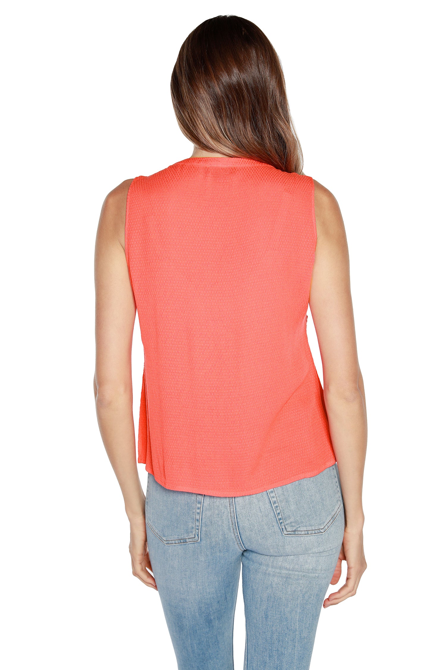Women’s Sleeveless Woven Top with Eyelet Lace and Embroidery