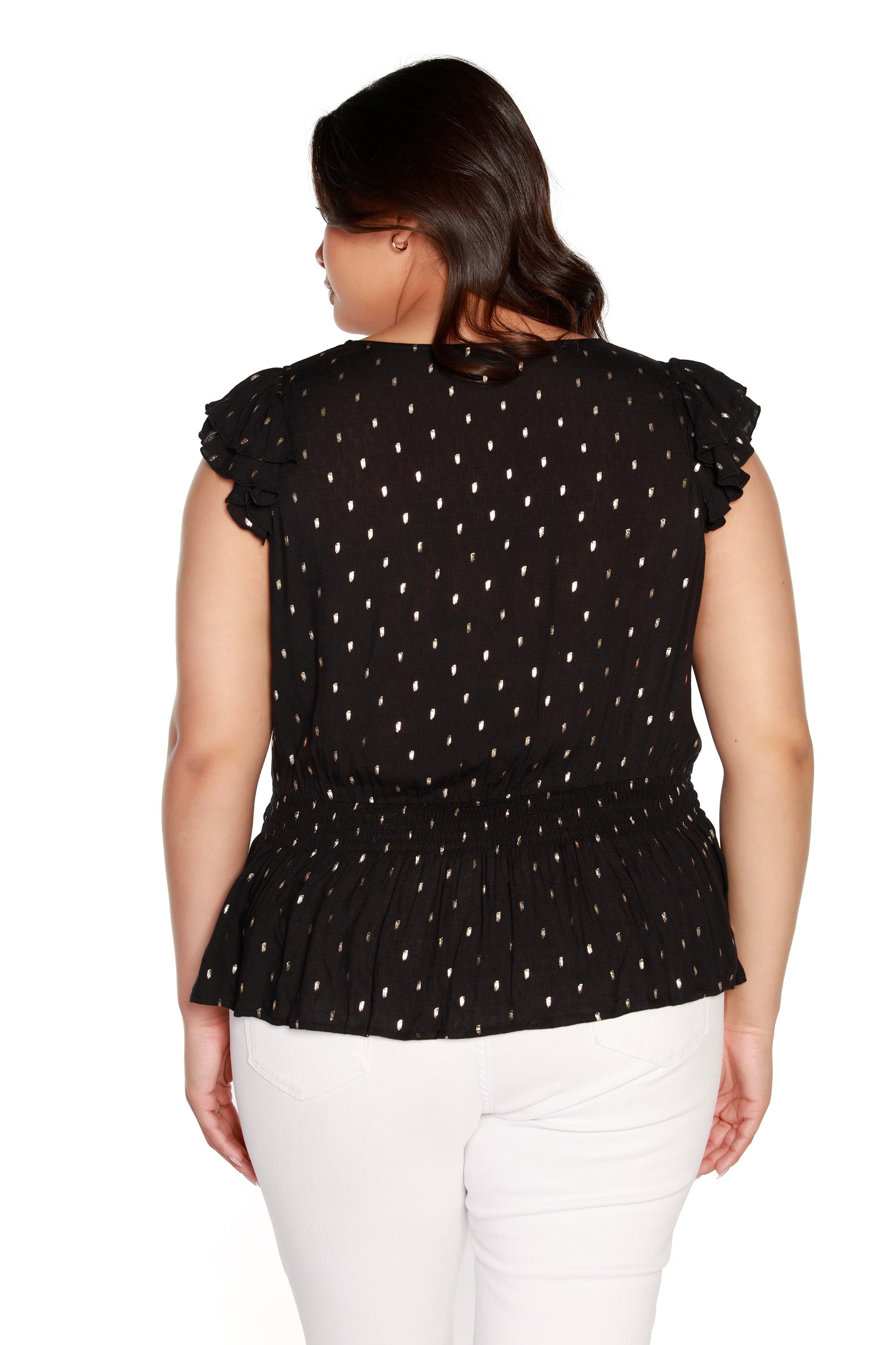 Women’s Scattered Gold Foil Drawstring Peplum Top | Curvy