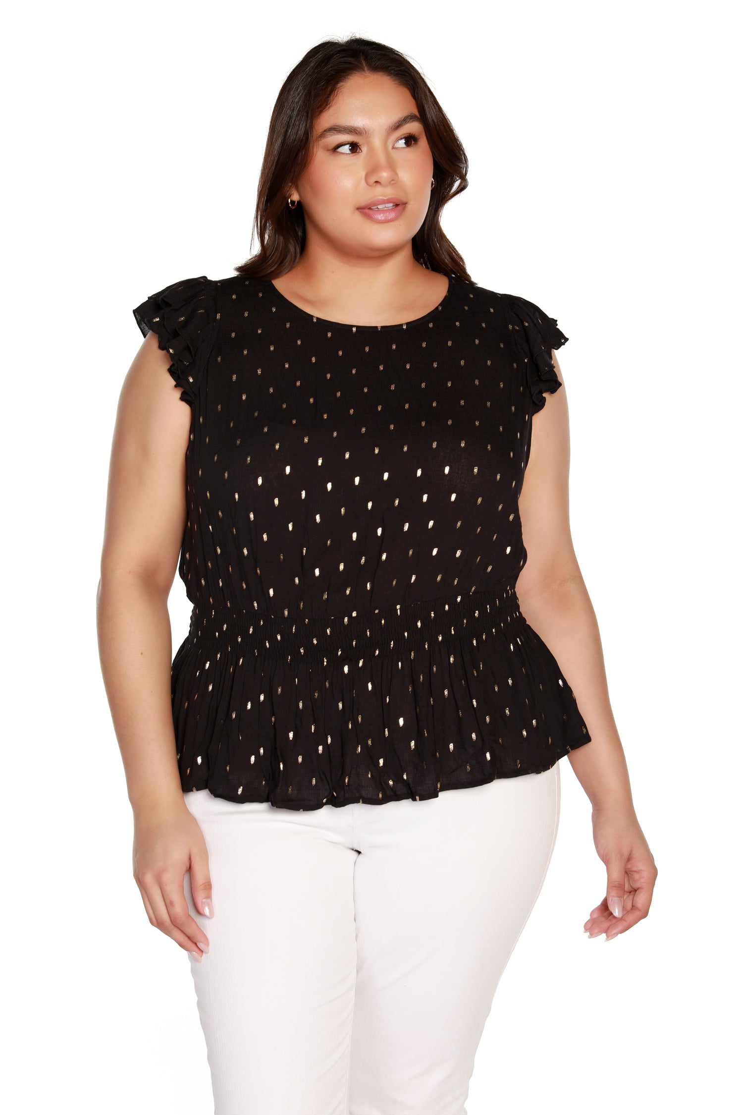 Women’s Scattered Gold Foil Drawstring Peplum Top | Curvy