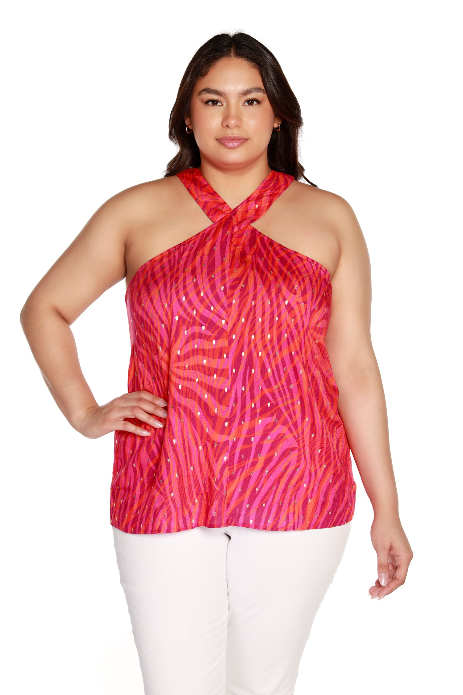 Women’s Abstract Animal Print Halter with Gold Foil | Curvy