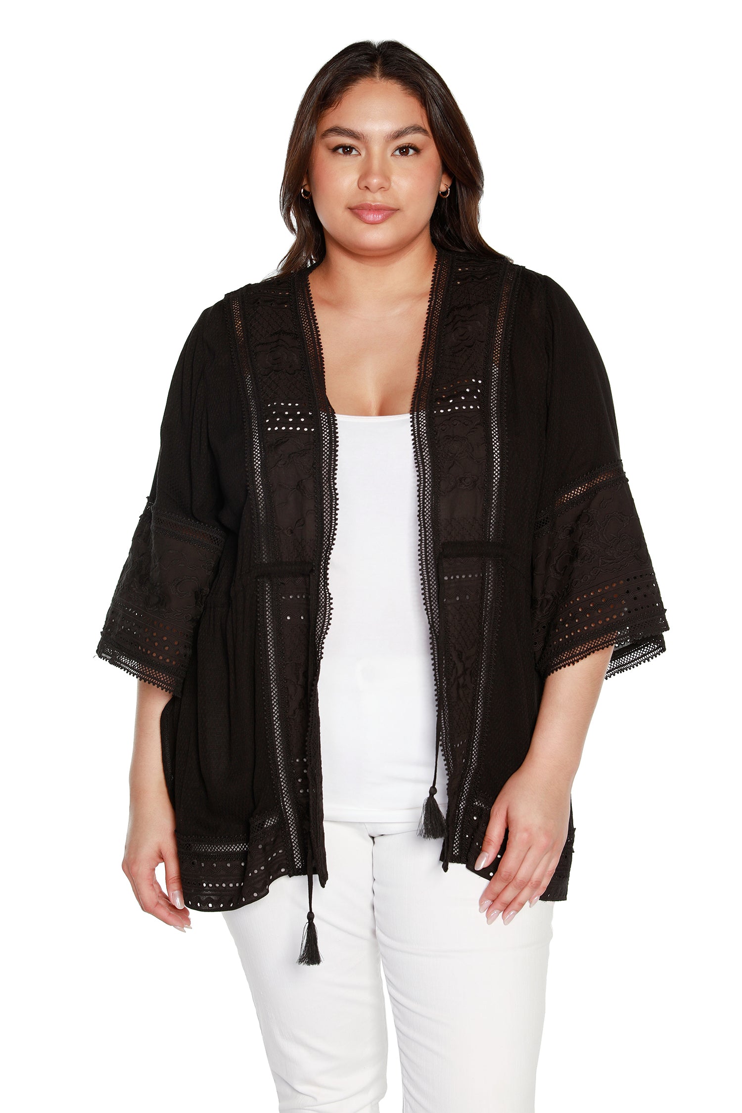 Women's Cotton Kimono with Eyelet Lace and Embroidery | Curvy