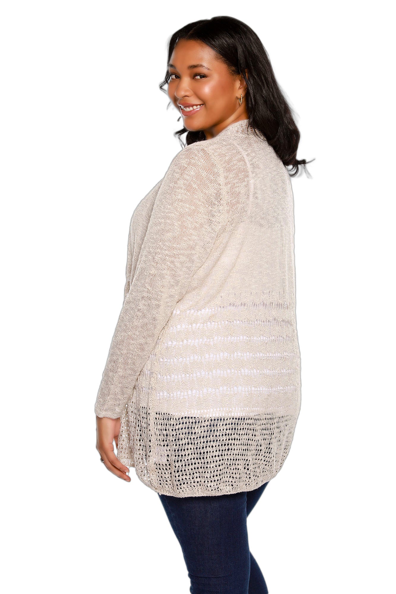 Women's Plus Size Crochet Cardigan Lightweight Long Sleeve Open Front