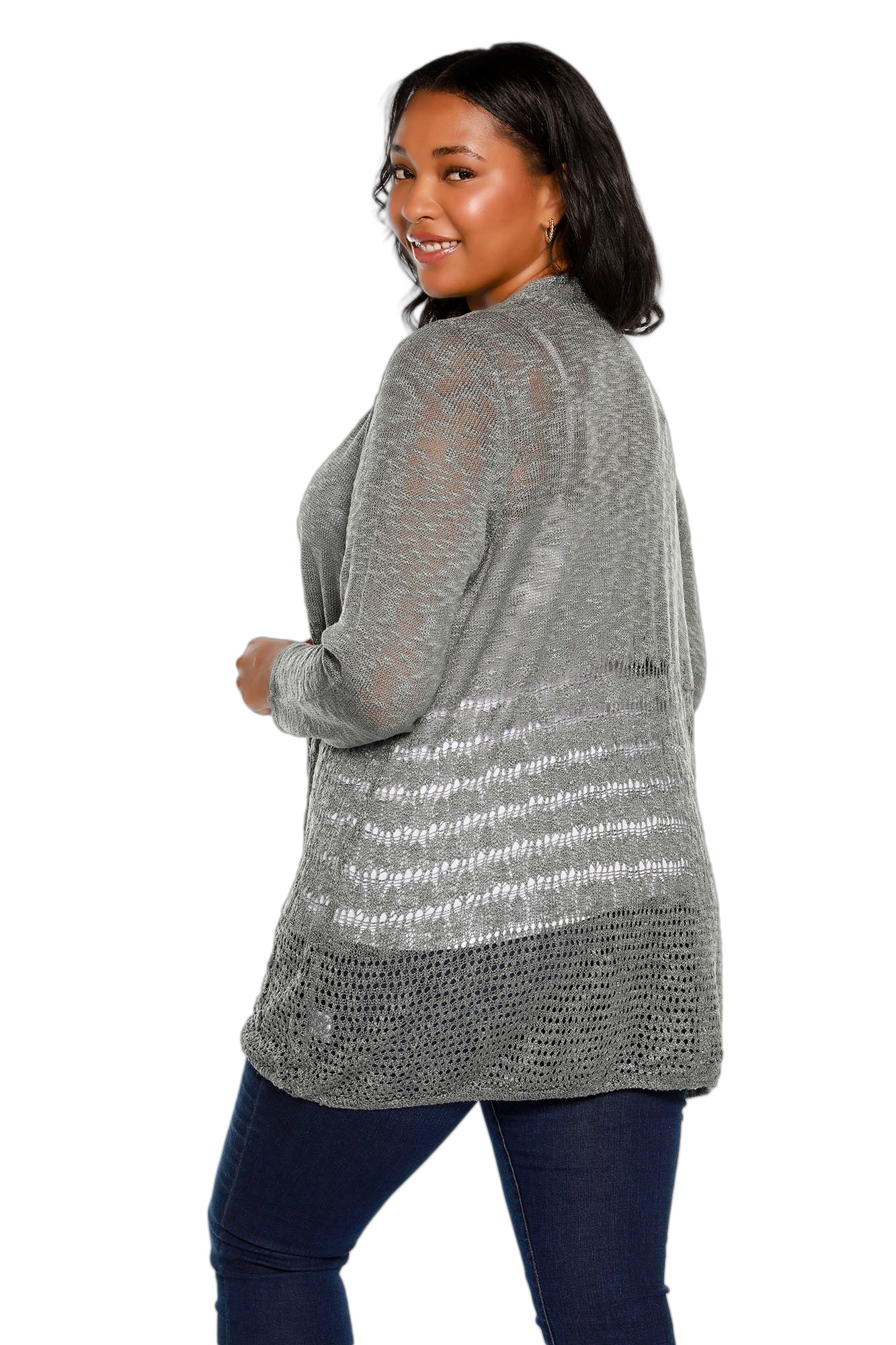 Women's Plus Size Crochet Cardigan with Long Sleeves and an Open Front | Curvy