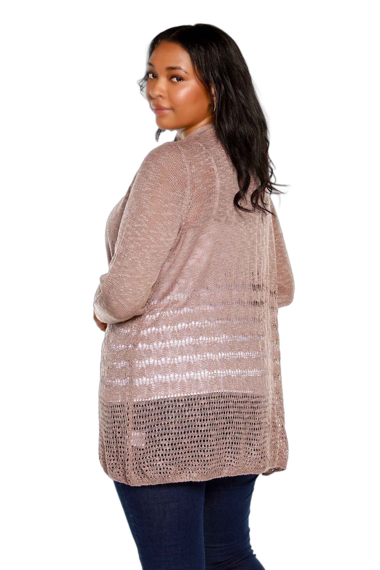 Women's Plus Size Crochet Cardigan with Long Sleeves and an Open Front | Curvy