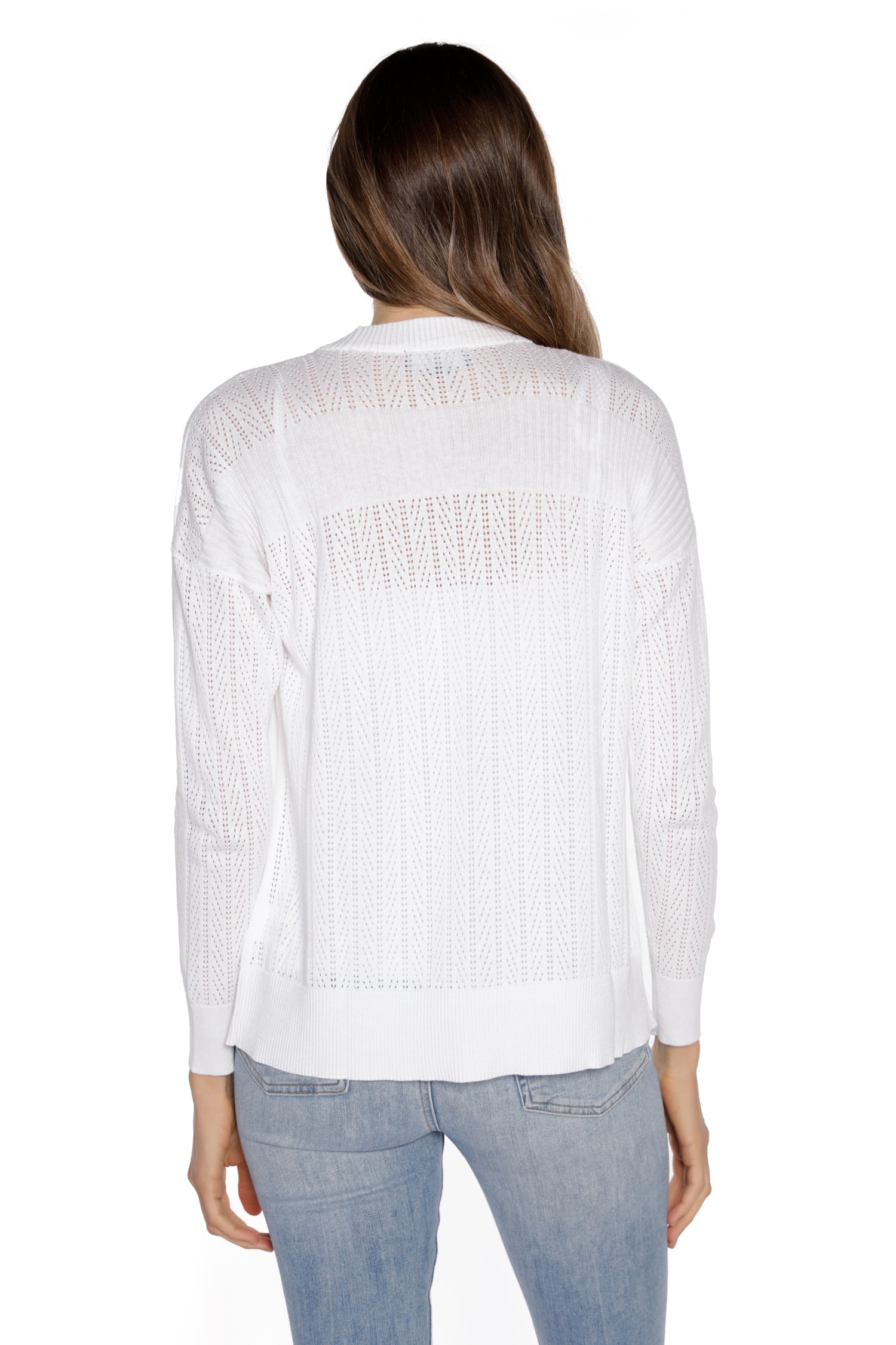 Women's Cardigan Solid Knit Sweater Blocked by a Diagonal Pointelle Pattern