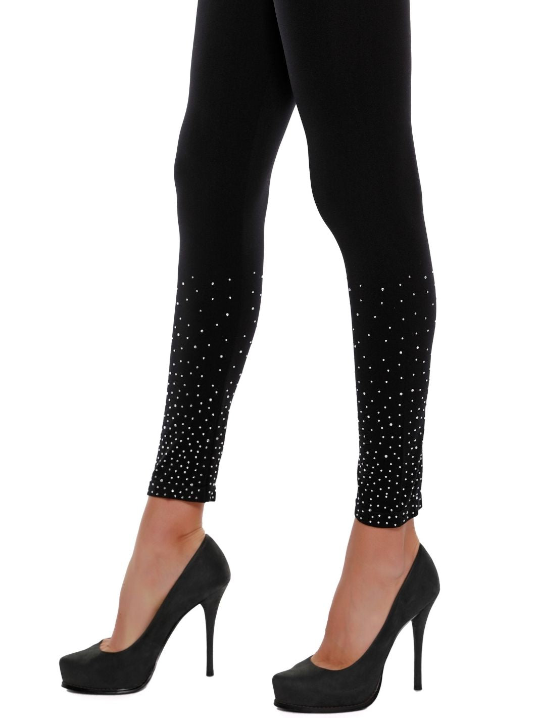 Women's Seamless Fashion Leggings with Scattered Rhinestones around the Lower Calf