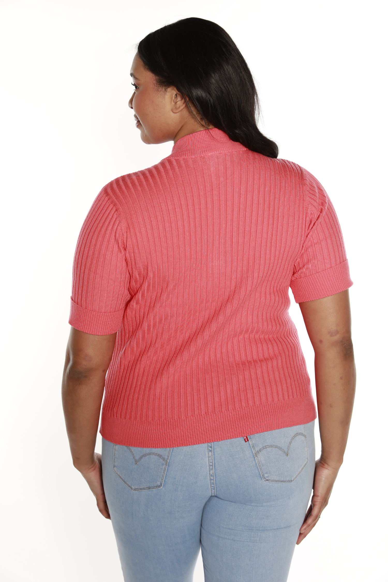 Jersey tipo jersey para mujer con cremallera frontal en punto acanalado | con curvas