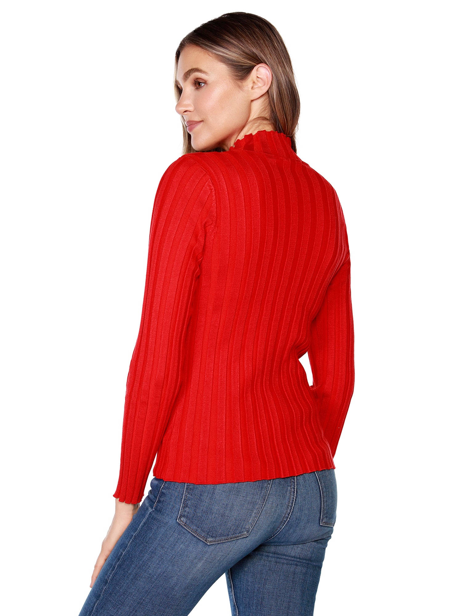 Women's Long Sleeve Diamond Zip Front Mock Neck Sweater