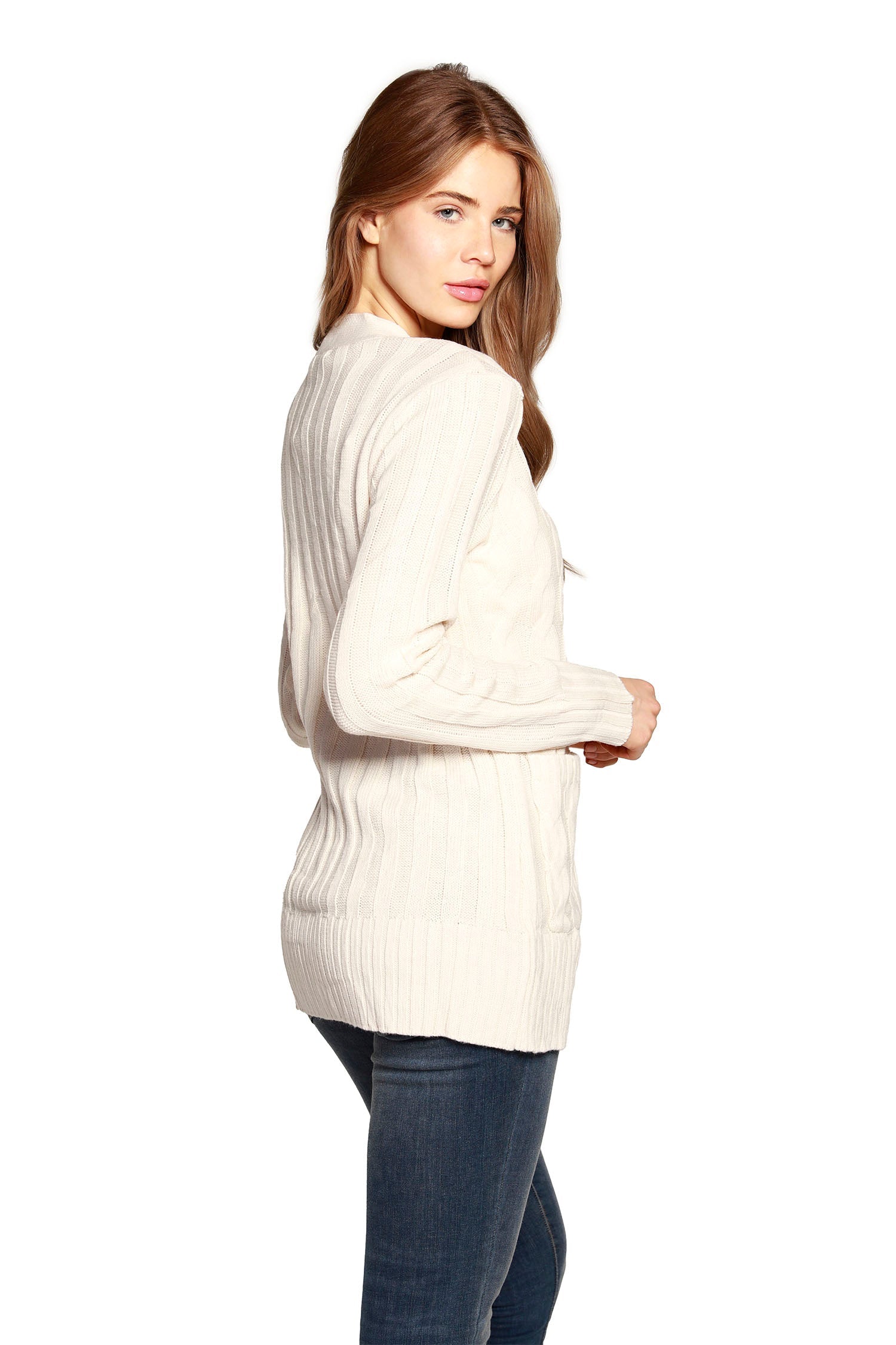 Suéter de punto con botones en la parte delantera y bolsillos para mujer