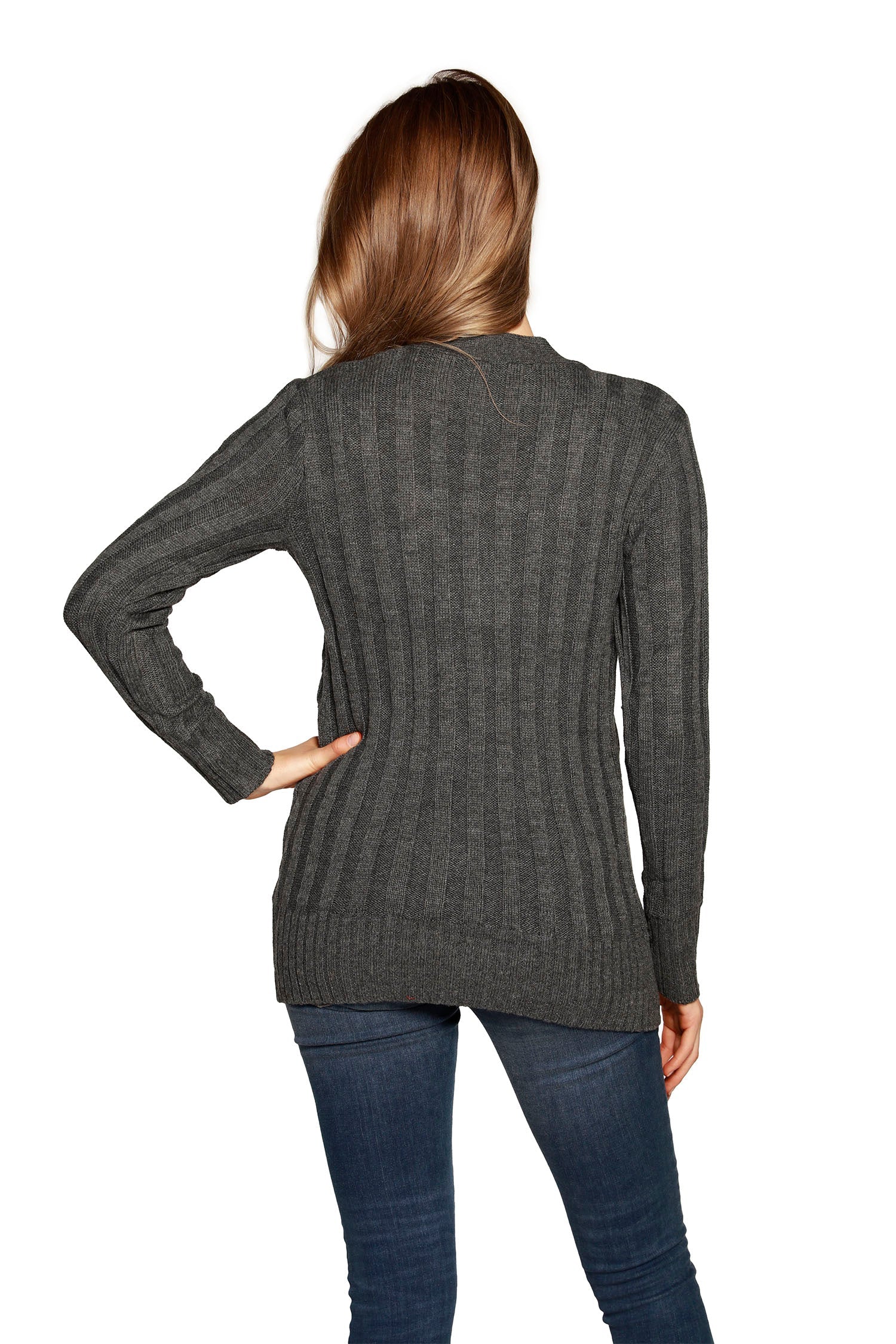Women's Boyfriend Cardigan Button Front Cable Knit Sweater with Pockets