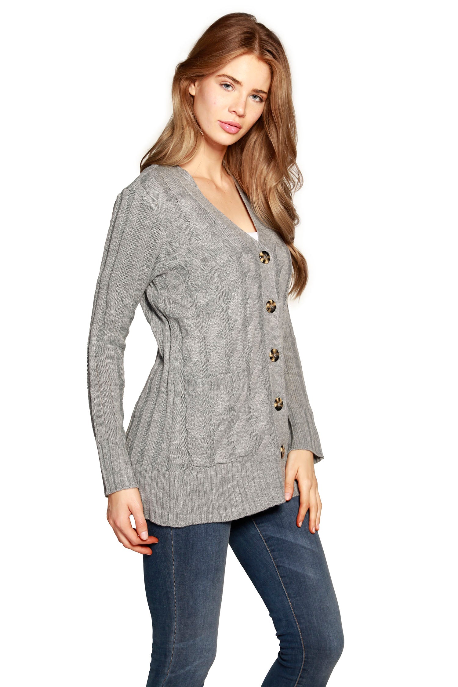 Suéter de punto con botones en la parte delantera y bolsillos para mujer